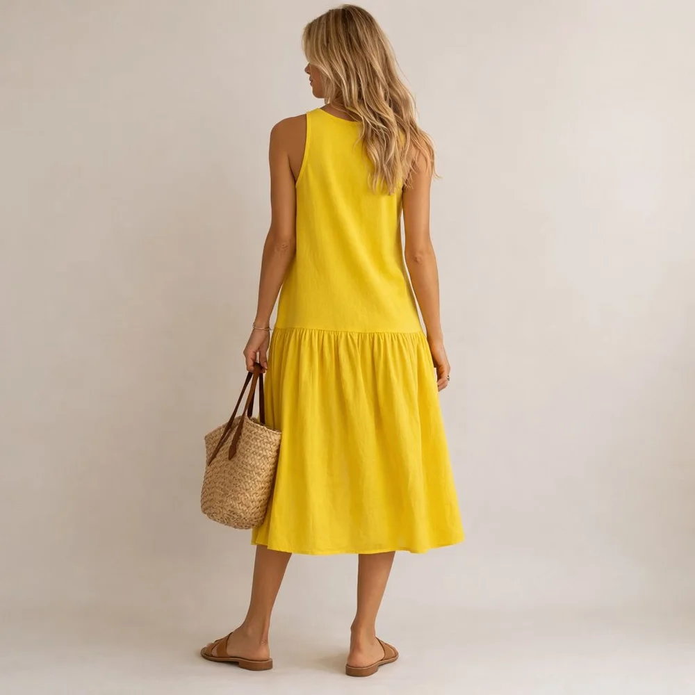Anthropologie Yellow Drop Waist Relaxed Midi Dress XS - Picture 2 of 14